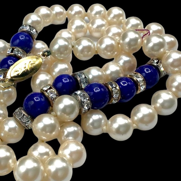 🌺Vintage Pearl & Lapis Necklace - Picture 12 of 15